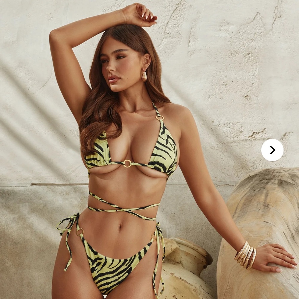 Fashion Nova Zebra Print Bikini in Black and Green - NEW/UNWORN